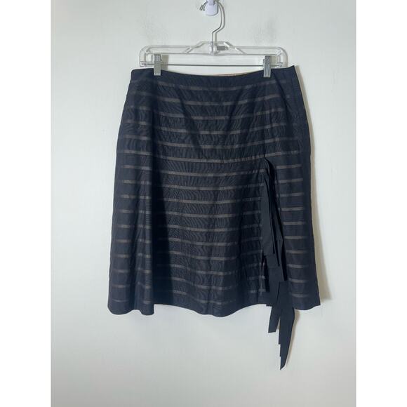 Per Se Black Striped Fringe Back Skirt Sz 10 - Picture 1 of 3